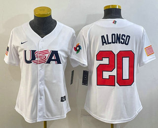 Womens USA Baseball #20 Pete Alonso 2023 White World Classic Stitched Jersey->2023 world baseball classic->MLB Jersey